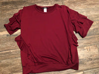 Dark Red Ruffle Blouse